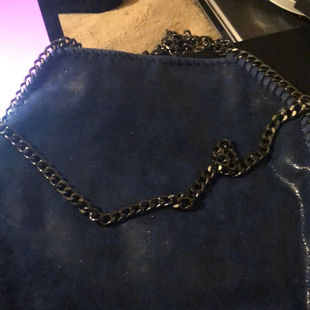 Chain chrome Suade sapphire blue  oversized purse
